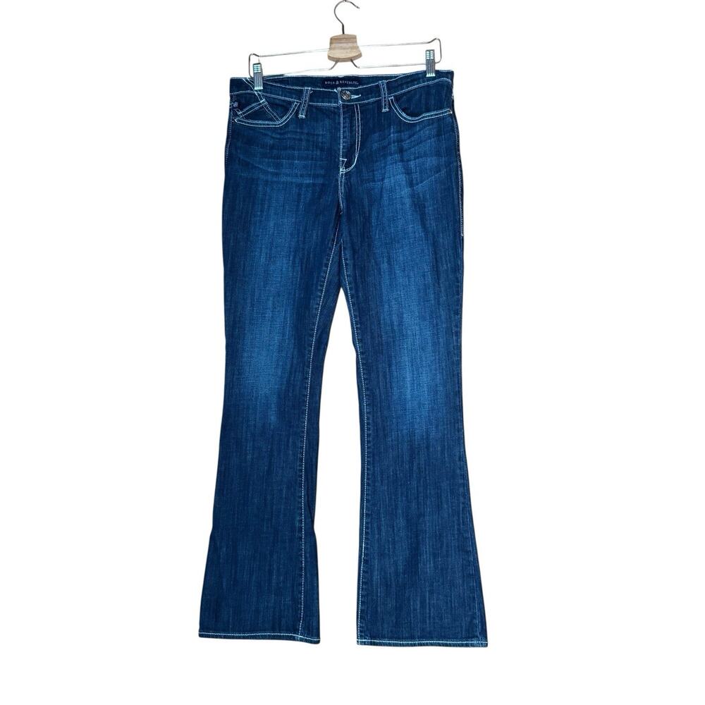Rock & Republic Sz 12 Kassandra Boot Cut Dark Wash Jeans Mid Rise Pocket Bling